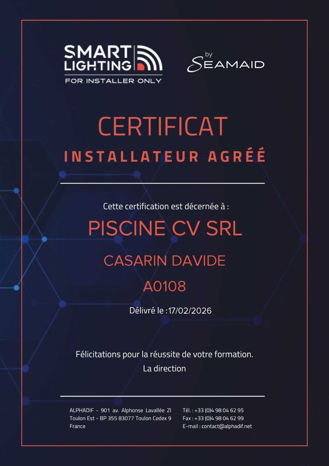 Certificato SEAMAID Davide Casarin