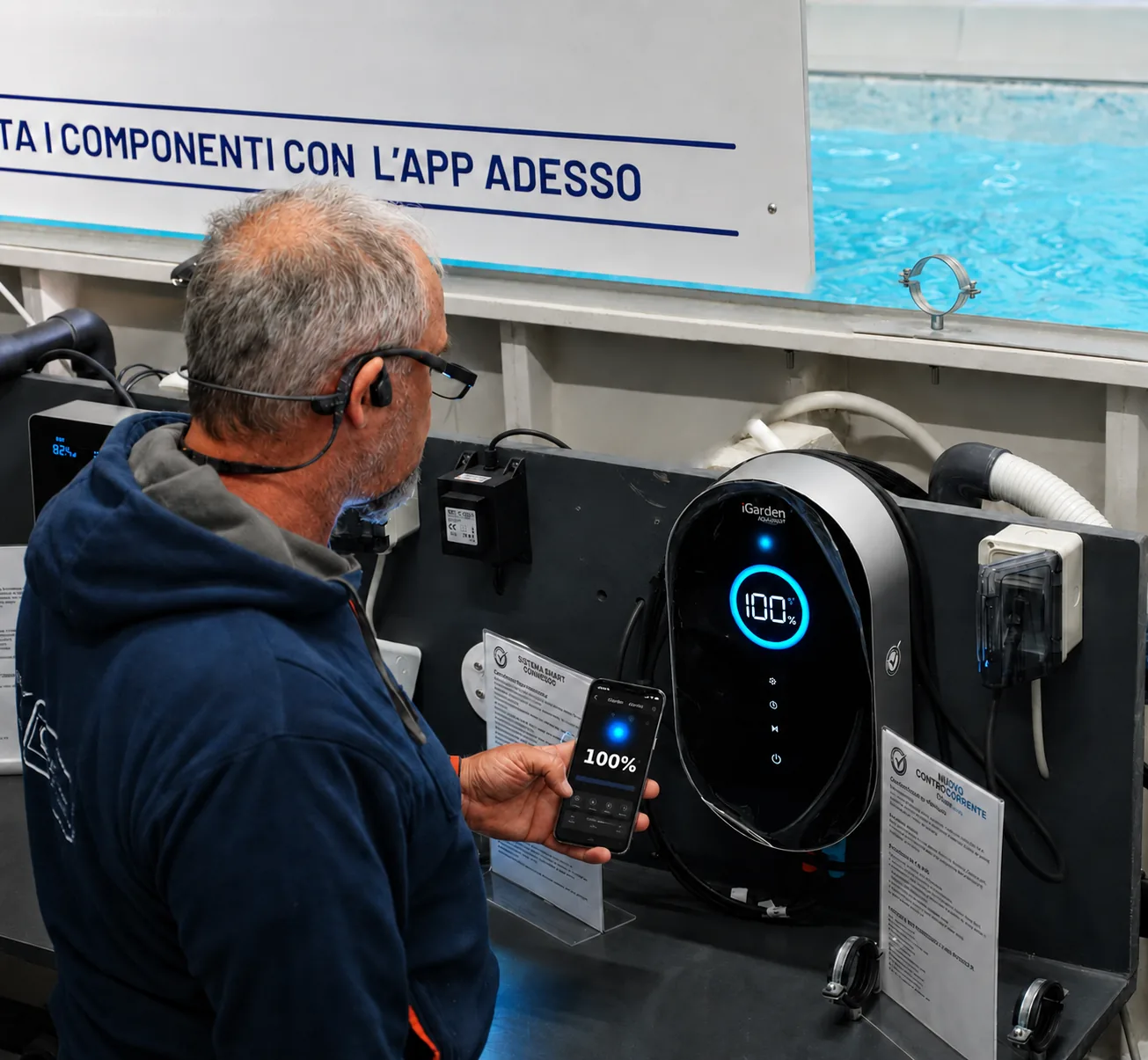 Tecnico Piscine CV con app e componente nel Centro Testing